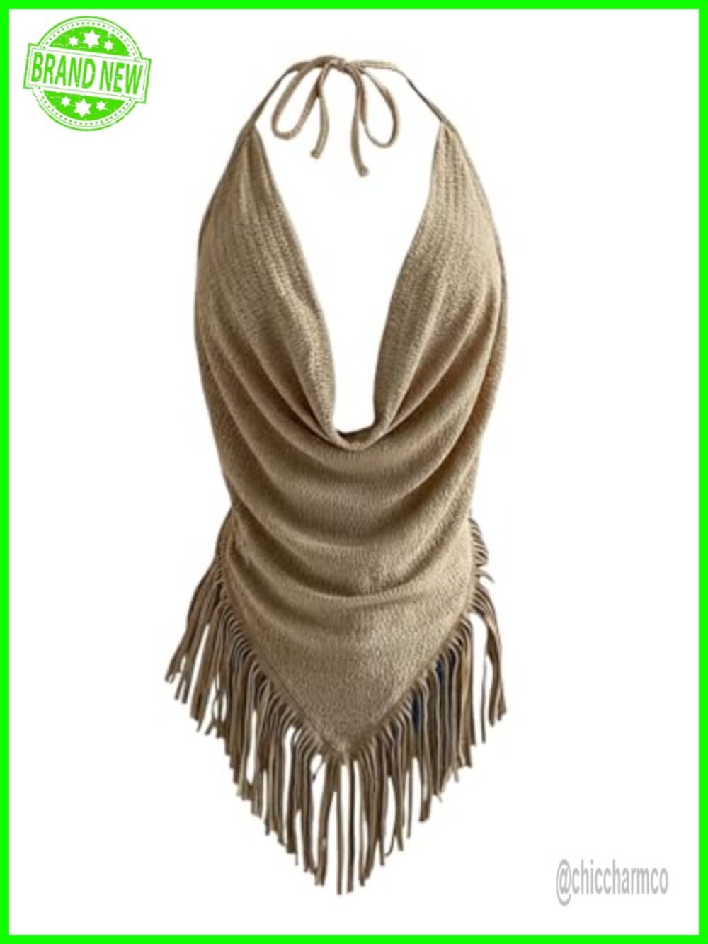 Open Back Halter Top Draped Fringe Boho Vacation Sleeveless Women's